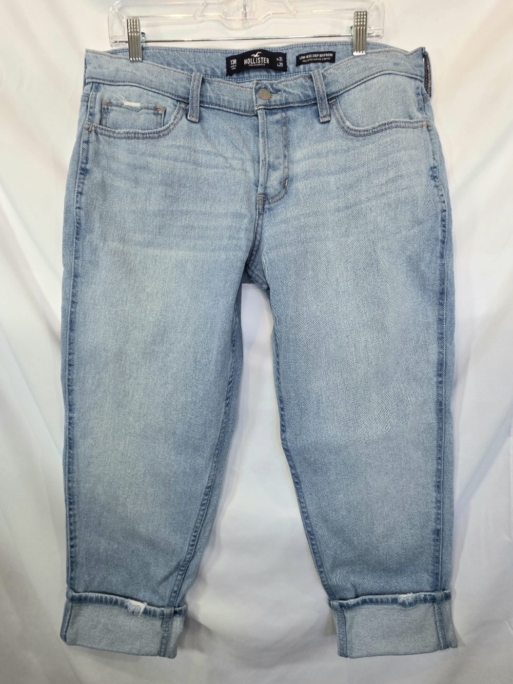 Hollister Casual Stretch Low-Rise Crop Boyfriend Jeans Denim Cuffed Size 13R